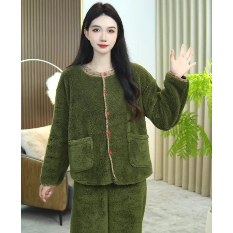 琪琪家【圆领碎花】秋冬时尚宽松舒适睡衣女士套装可外穿家居服CQQ