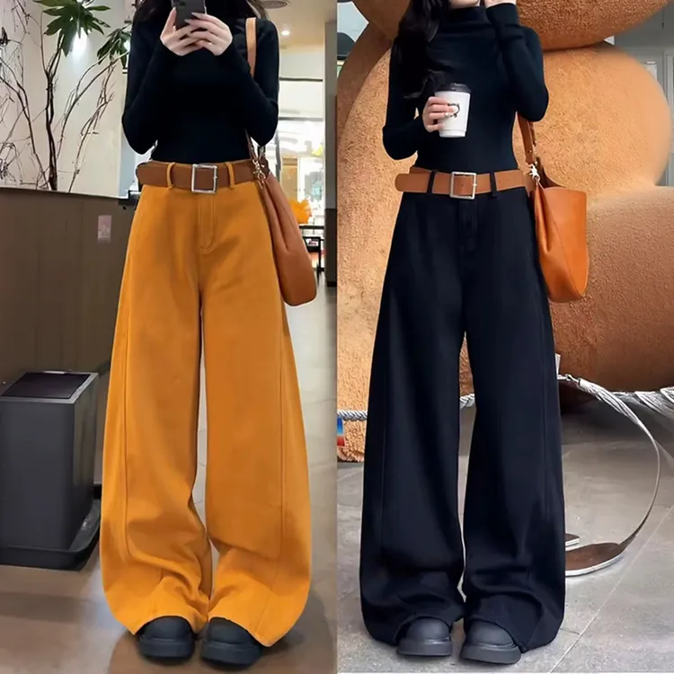 加绒加厚保暖阔腿牛仔裤女冬季新款大码胖mm高腰宽松显瘦直筒裤子