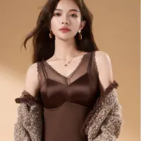 【宁】羽绒蚕丝缎面蕾丝保暖内衣固定杯性感修身冬季美背
