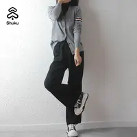 【舒库】秋冬四平中缝线阔腿裤女高腰抽绳垂感显瘦针织休闲裤CY668