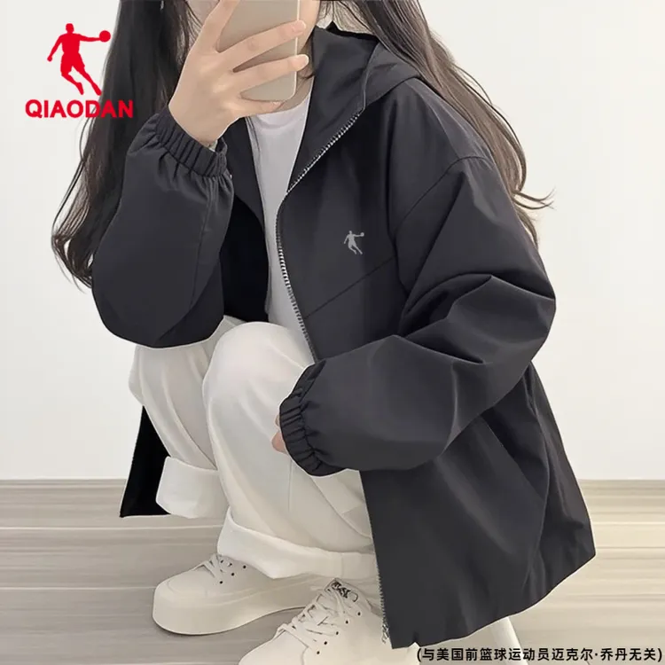乔丹风衣外套女2025秋季官方宽松防泼水连帽冲锋衣夹克上衣运动服