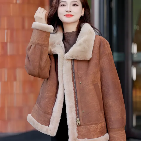D25009天然皮草美利奴皮毛一体真皮真毛女士时尚皮草外套女