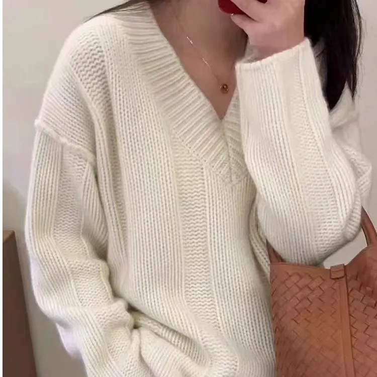 秋冬女士宽松羊毛衫甄选澳洲羊毛网红慵懒风针织衫百搭时尚打底衫