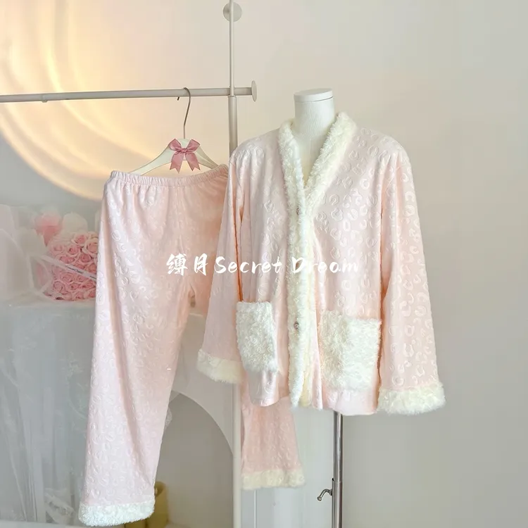 缚月贵贵千金 海岛绒睡衣女秋冬款2025新款冬季加厚家居服法式