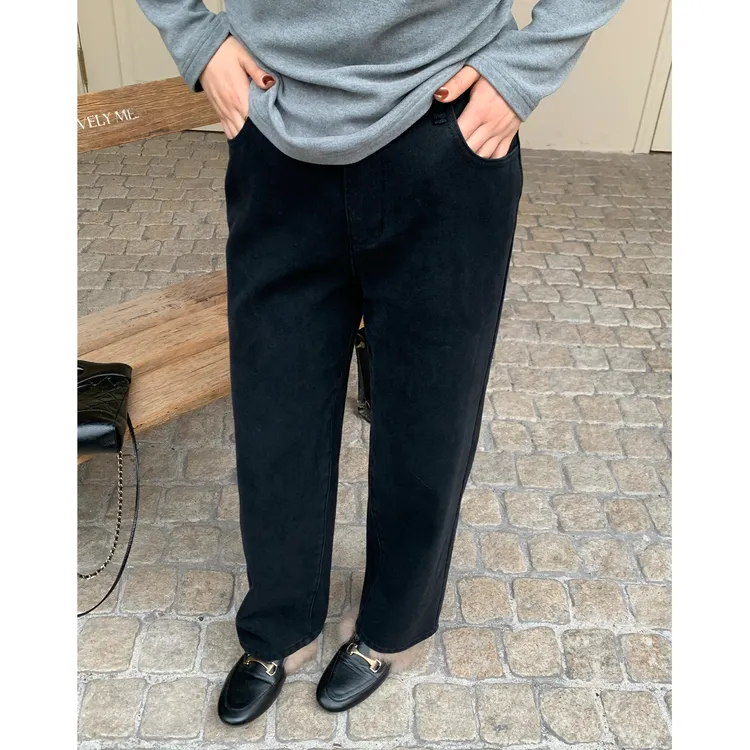 裂渡宣宣【锁温神裤】九分加绒直筒裤女冬显瘦高腰牛仔裤ZY509R22