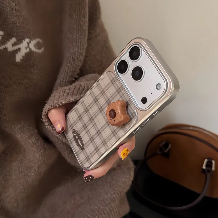 独特小众浅灰立体小熊适用iPhone17ProMax手机壳苹果16新款15女13