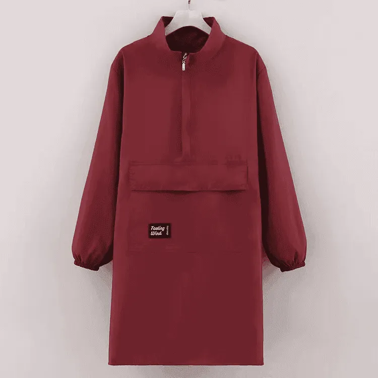 立领长袖拉链兜围裙新款防污耐磨防泼水反穿罩衣上班专用女工作服