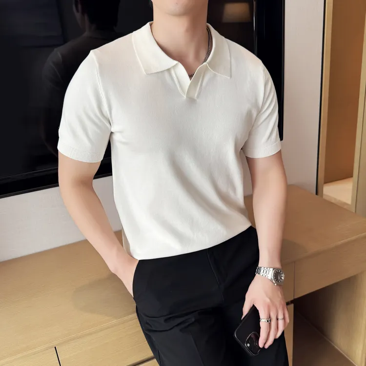 POLO衫男士夏季海鸥领短袖T恤男韩版修身翻领休闲帅气纯色男上衣