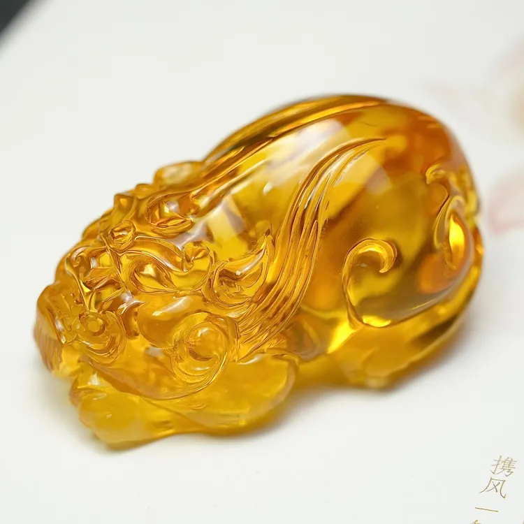 琥珀貔貅吊坠立体金珀挂件手把件天然原矿无优化俄料透亮金黄精工