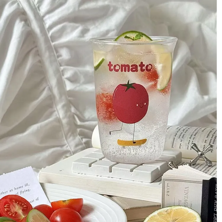 高硼硅创意番茄耐高温玻璃杯高颜值办公室家用透明水杯网红可爱