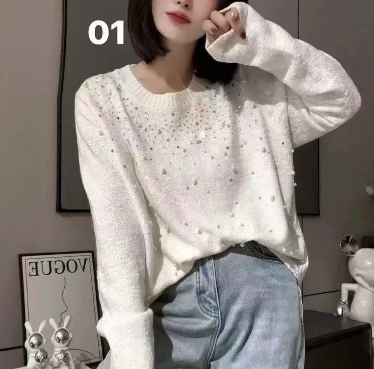 女士重工烫钻钉珠毛衣26086-1-A119
