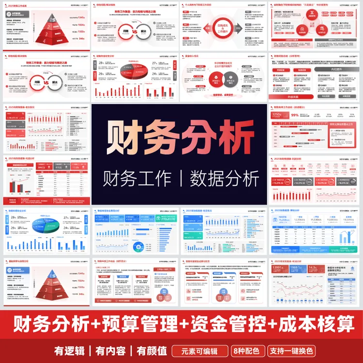 100页财务会计PPT模板工作汇报年终述职PPT数据分析统计|静态页面