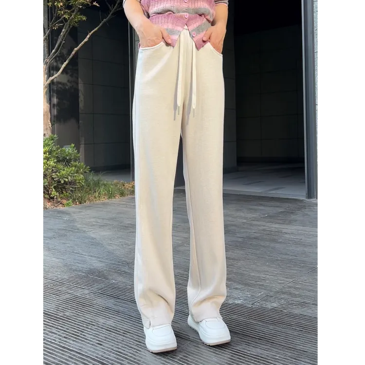 纯色轻职风直筒秋季休闲裤垂感微弹拖地裤阔腿裤无弹秋冬