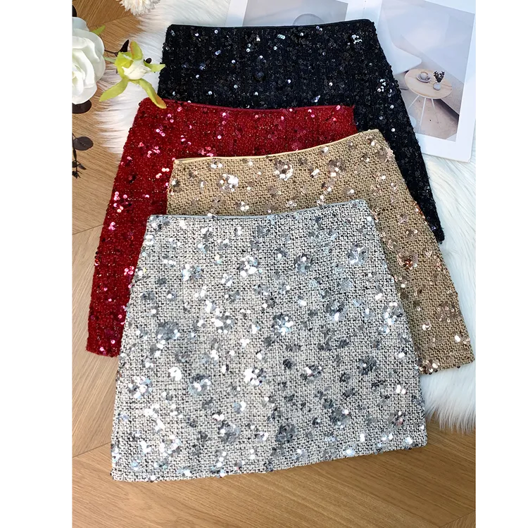 小香风亮片半身裙秋冬季2025新款小个子a字半裙高腰包臀裙短裙子