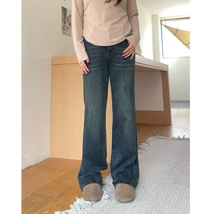 裂渡宣宣【高阶腿精】微胖大码女秋复古喇叭双版本牛仔裤ZY507A49