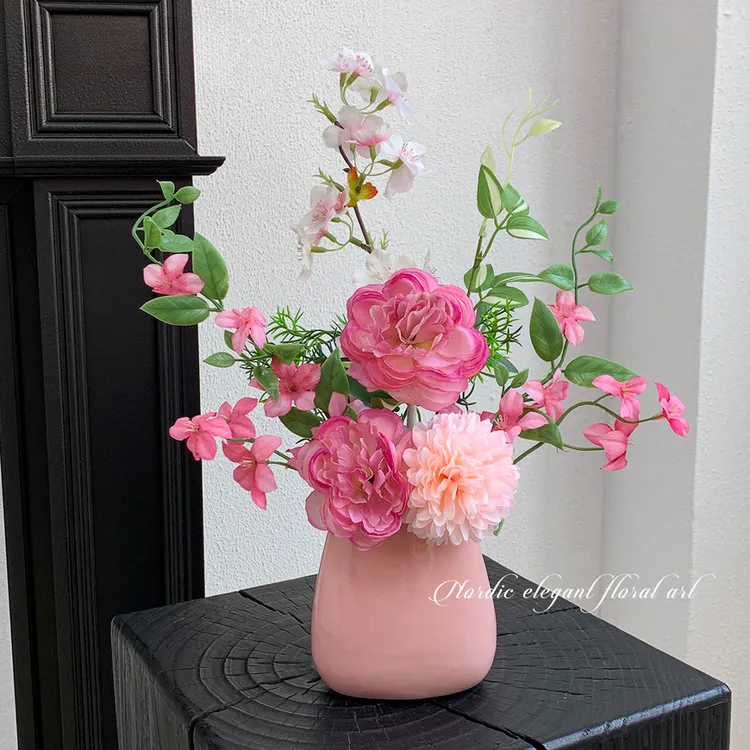 北欧高级感逼真仿真花假花摆设客厅餐桌摆花插花装饰陶瓷花艺摆件