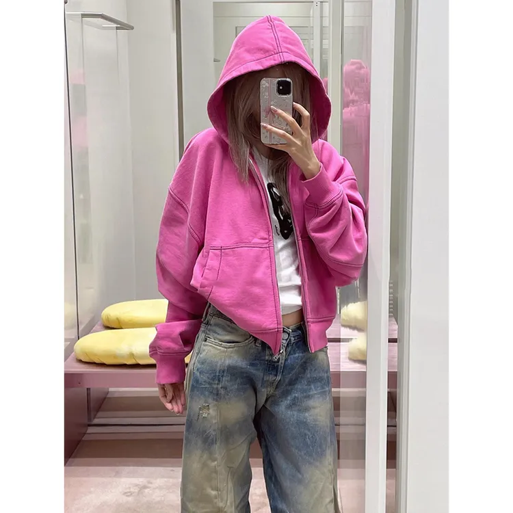 今年流行漂亮小个子卫衣独特超好看休闲风上衣玫粉色连帽外套女秋