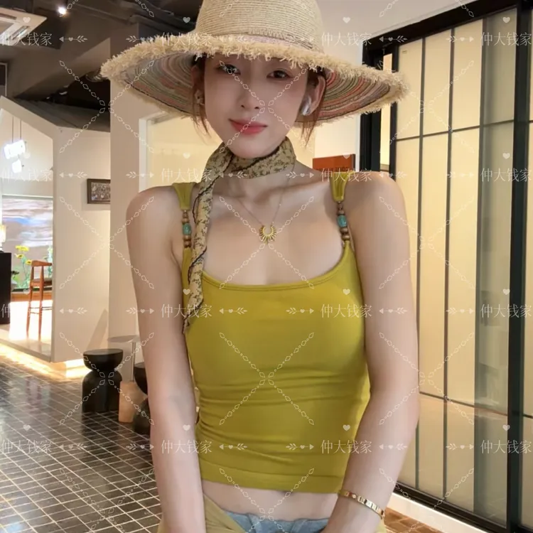 【8006】自带2CM胸垫美式串珠背心纯欲辣妹INS风