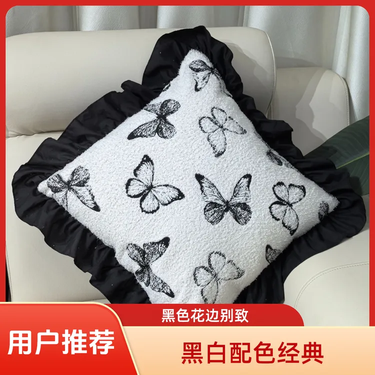 荷包边抱枕木耳边雪尼尔材质四季通用抱枕可拆洗客厅沙发卧室床头