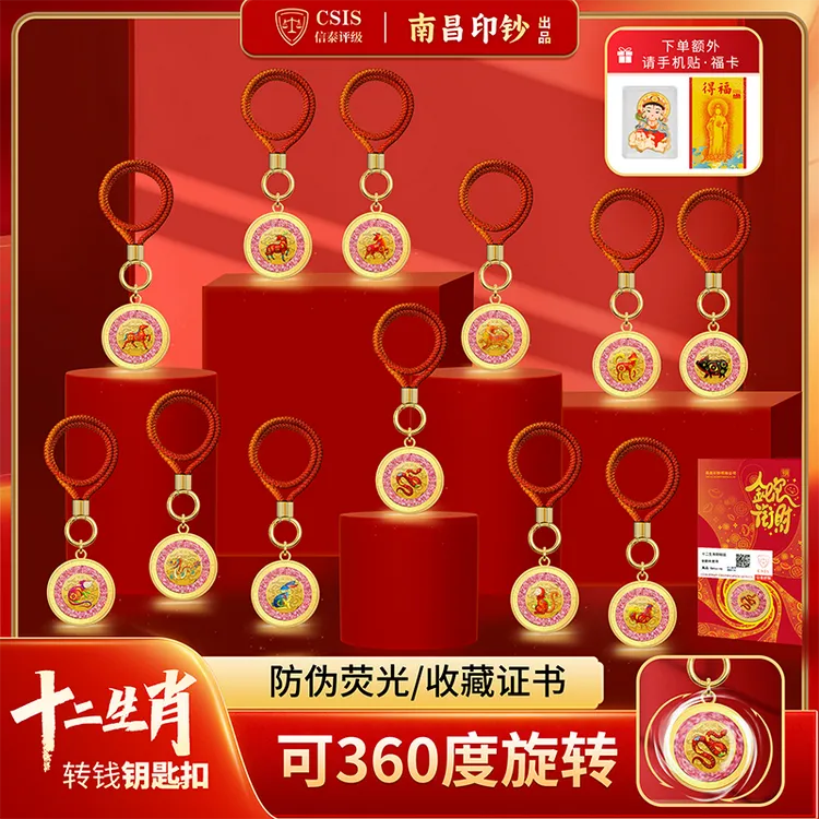 非法定货币十二生肖转转钱钥匙扣/摆件/车挂生肖财宝情人节送礼