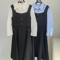 闪闪兒 假两件早秋新款翻领气质收腰A字连衣长裙2199