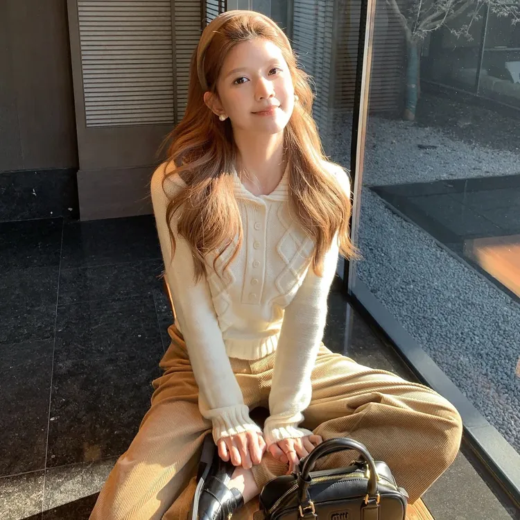 秋季温柔甜美针织长袖上衣洋气休闲百搭气质显瘦宽松长裤两件套女