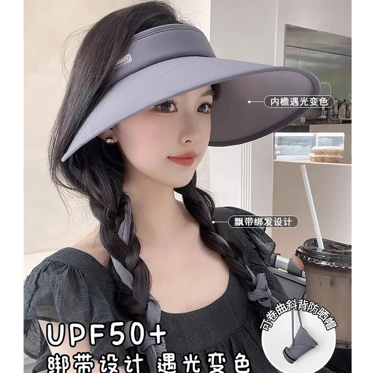 可编发空顶防晒帽女夏季檐遮脸遮阳帽子太阳帽空顶帽特大帽檐