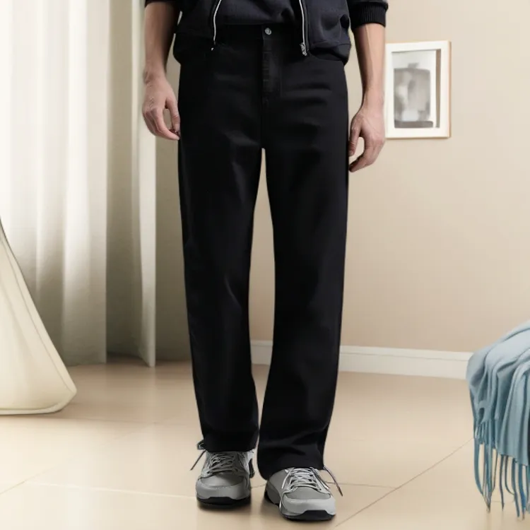 DENIMIT黑色T400活性染12盎司501版宽松直筒男牛仔裤