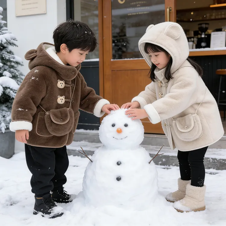 儿童大衣加绒冬装中长款仿皮草外套男童2025新款连帽宝宝保暖上衣