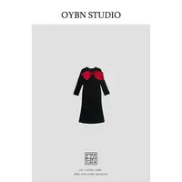 OYBN欧阳贝妮【礼物】微胖大码拼接撞色蝴蝶结长袖连衣裙1546
