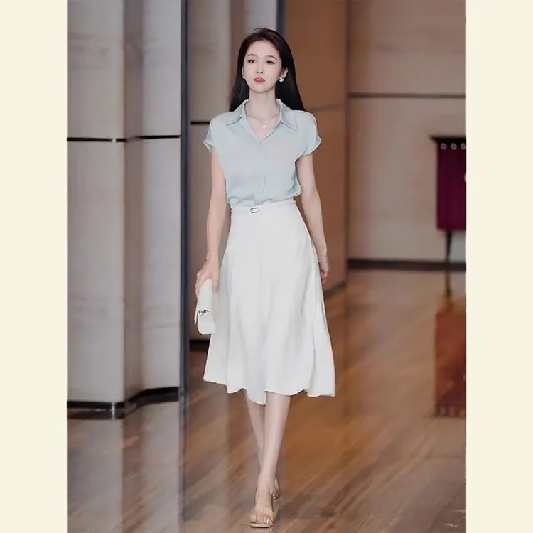 夏季正式场合法式高端精致气质女神范高级感超好看衬衫连衣裙套装