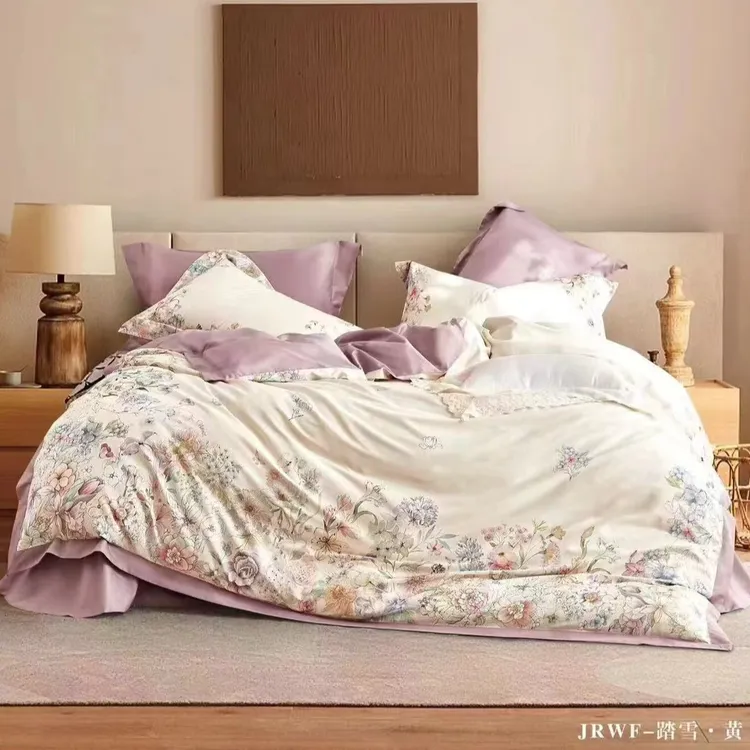 C7918 纯棉大板数码印花匹马棉100s拼角四件套 踏雪黄200*230高档