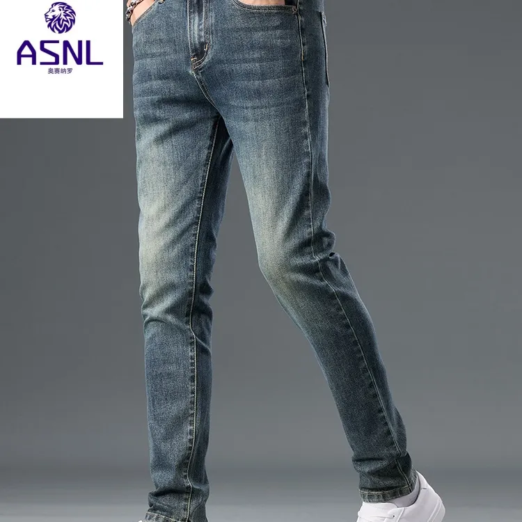 夏季薄款弹力牛仔裤男士修身小脚2025新款潮流休闲复古蓝长裤子男