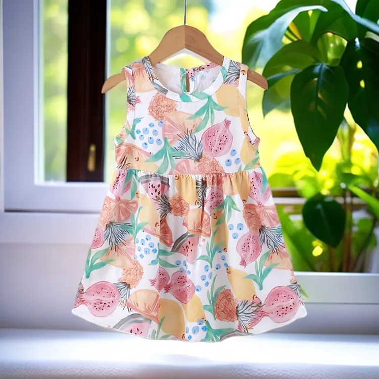 格子女束缚碎花裙子抽象公主风夏季女童连衣裙小童时尚宝宝裙子