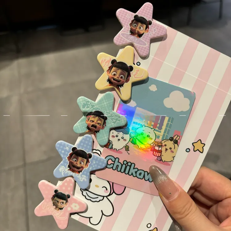 哪吒魔童闹海卡通五角星发夹ins少女心日系百搭侧边星星刘海夹BA