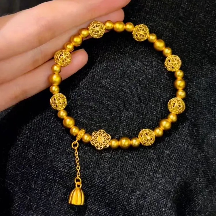 铜合金手链 福满莲华六相花手链 · 花丝绣球古法圆珠福底莲蓬手串