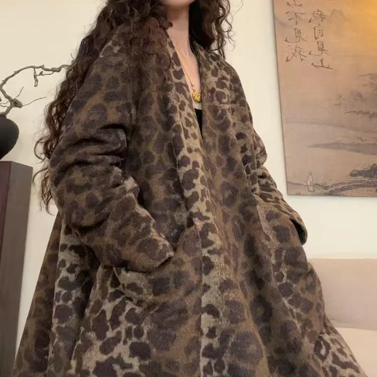 museguhui/木色古汇2368#秋冬自制加棉毛呢时尚豹纹外套