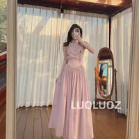 【现货】LUOLUOZ【木槿何溪】法式气质挂脖上衣＋半身长裙两件套DL211