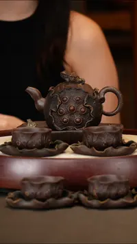 茶壶紫砂【邵仲和】老紫泥蛙声一片套组 260CC