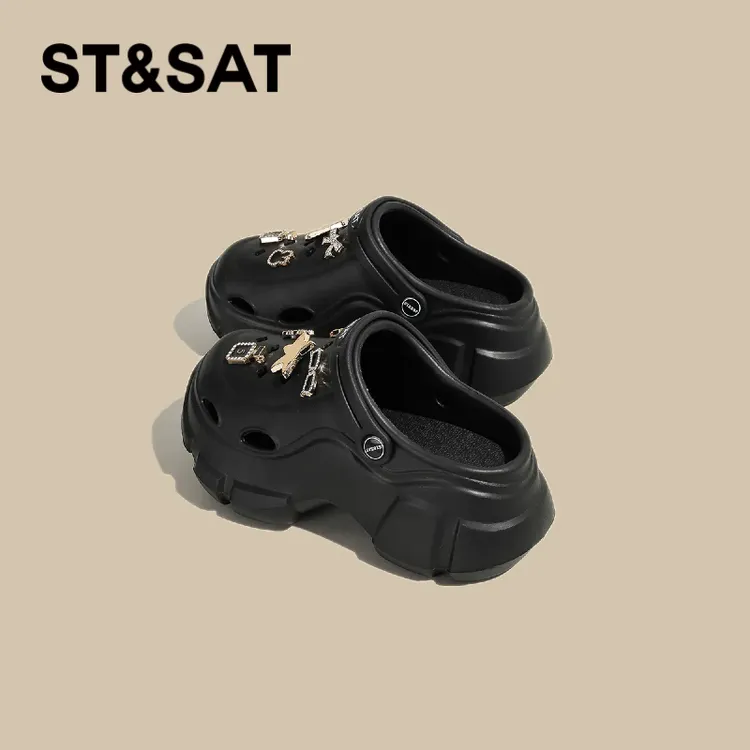 【高颜值】星期六云朵洞洞鞋女夏季外穿厚底黑色2025EVA沙滩凉鞋