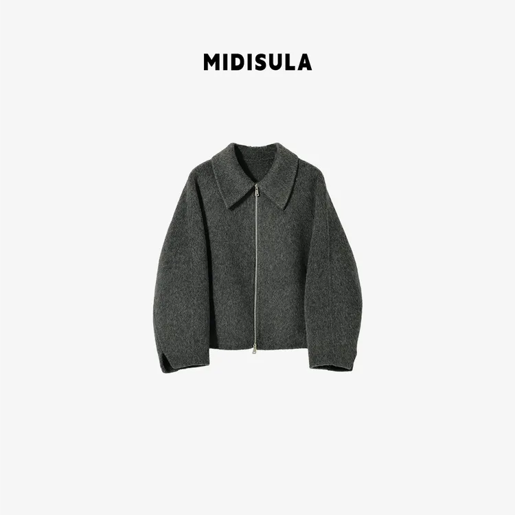 MDSL·新款时尚洋气轻奢大气质牌翻领拉链高之羊毛大衣外套#02033