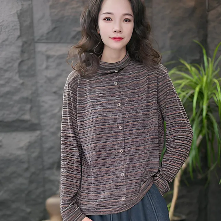 JJ常规款休闲风长袖修身型条纹T恤时尚网红打底衫百搭复古宽松