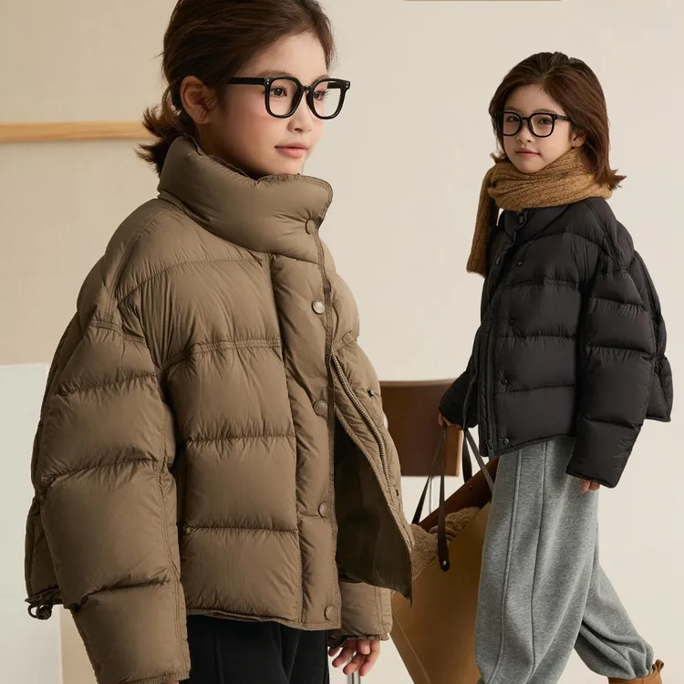 女童羽绒服秋冬装2025新款中大童加厚保暖立领白鸭绒短款外套洋气