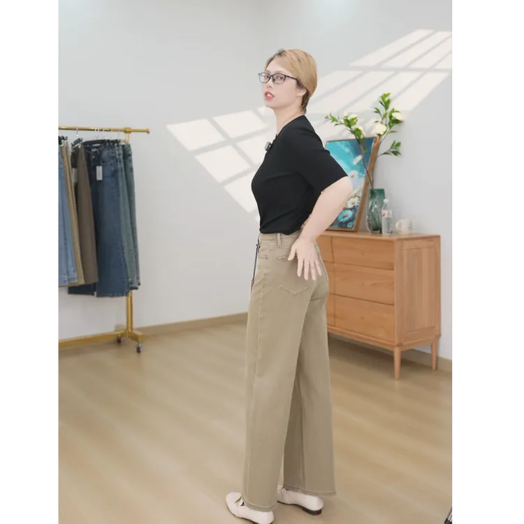时尚静奢风小个子阔腿裤高腰宽松休闲裤长裤直筒裤复古秋季百搭