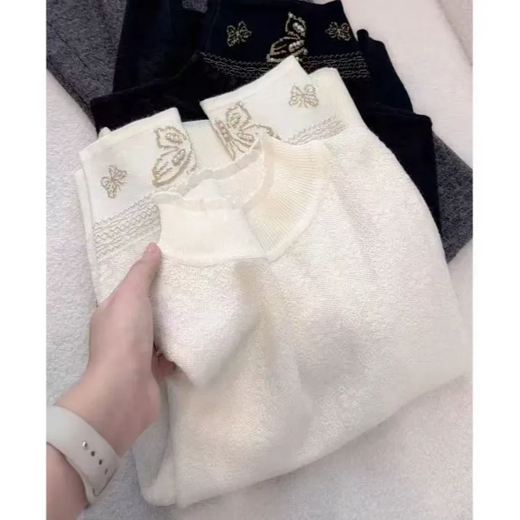 【珍珠蝴蝶】民族风2025年秋冬季新款百搭针织衫女宽松套头打底衫