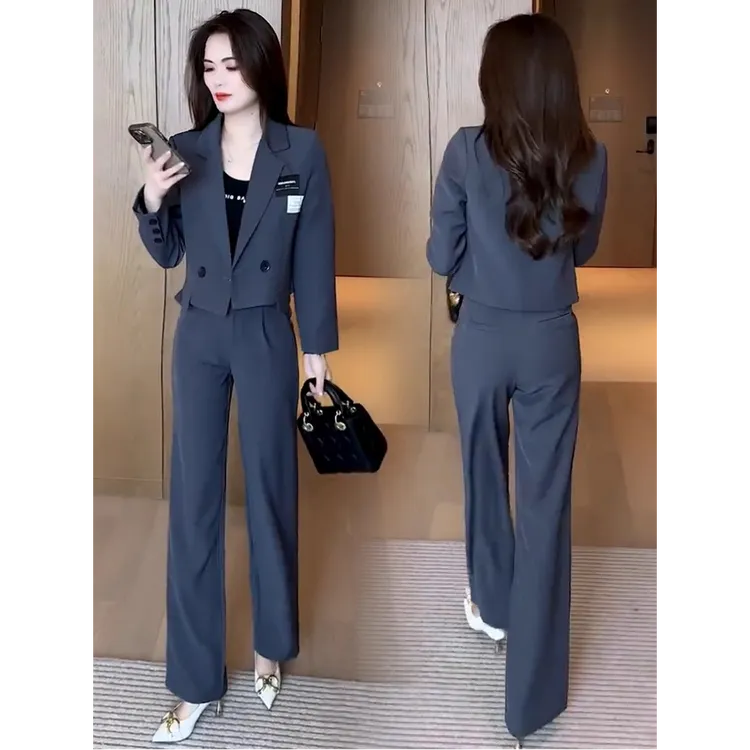 时尚气质西装套装女秋季新款小个子短款西服外套阔腿裤职业两件套