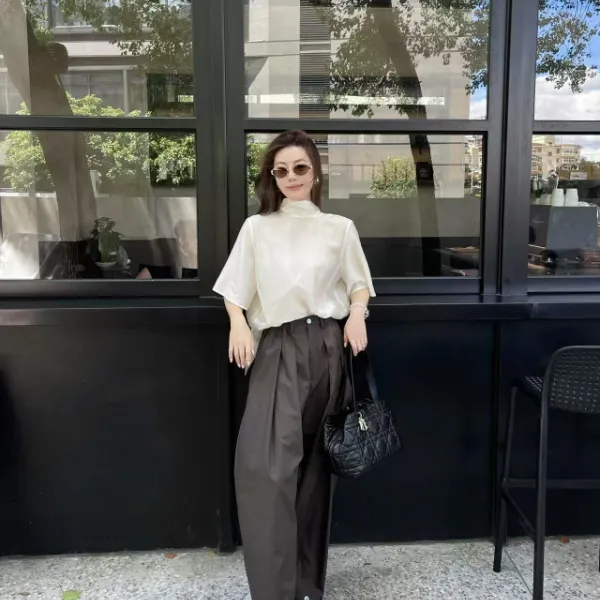 复古新中式灯笼袖衬衫女夏季2025新款休闲宽松显瘦百搭立领上衣潮