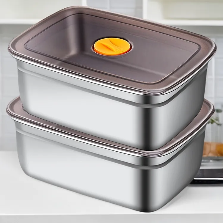 【两个装带密封盖】不锈钢保鲜盒带盖冰箱食物收纳家庭盒厨房收纳盒