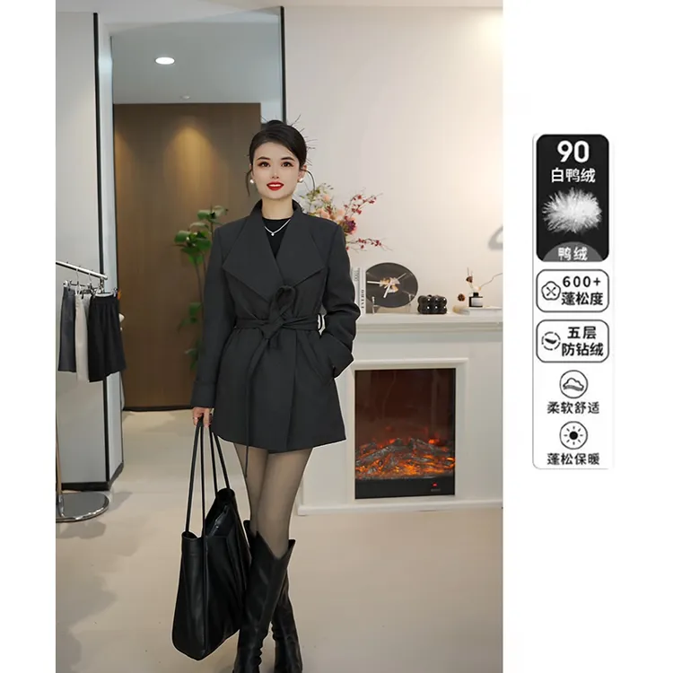 可拆卸羽绒内胆立领厚款呢子小个子黑色气质毛呢外套羽绒大衣