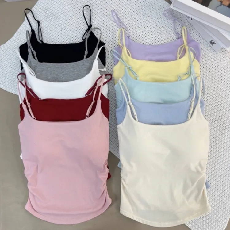 （退运全补）小清新纯欲风设计感褶皱吊带背心女外穿内搭带胸垫美背